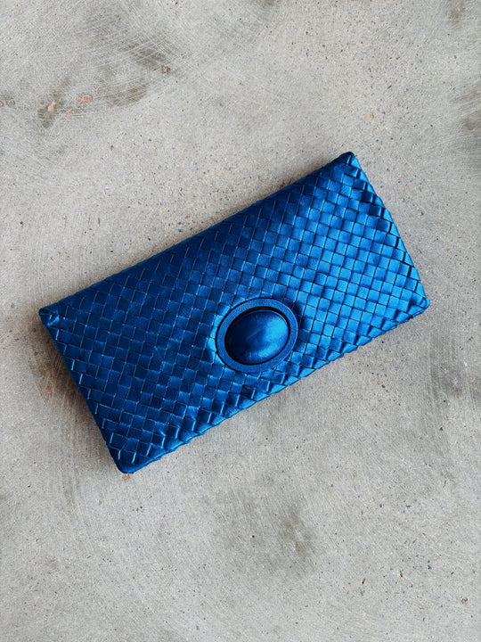 Made in Italy Bright Blue Woven Clutch with Mirror