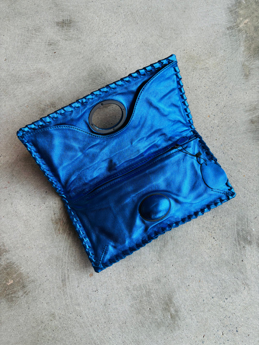 Made in Italy Bright Blue Woven Clutch with Mirror
