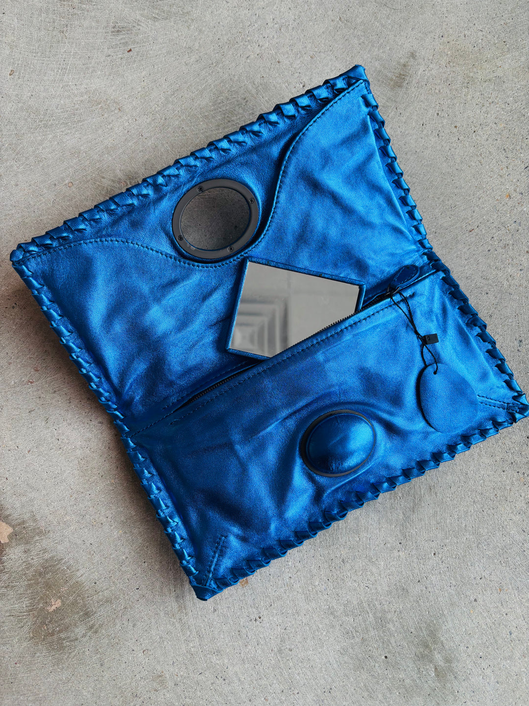 Made in Italy Bright Blue Woven Clutch with Mirror