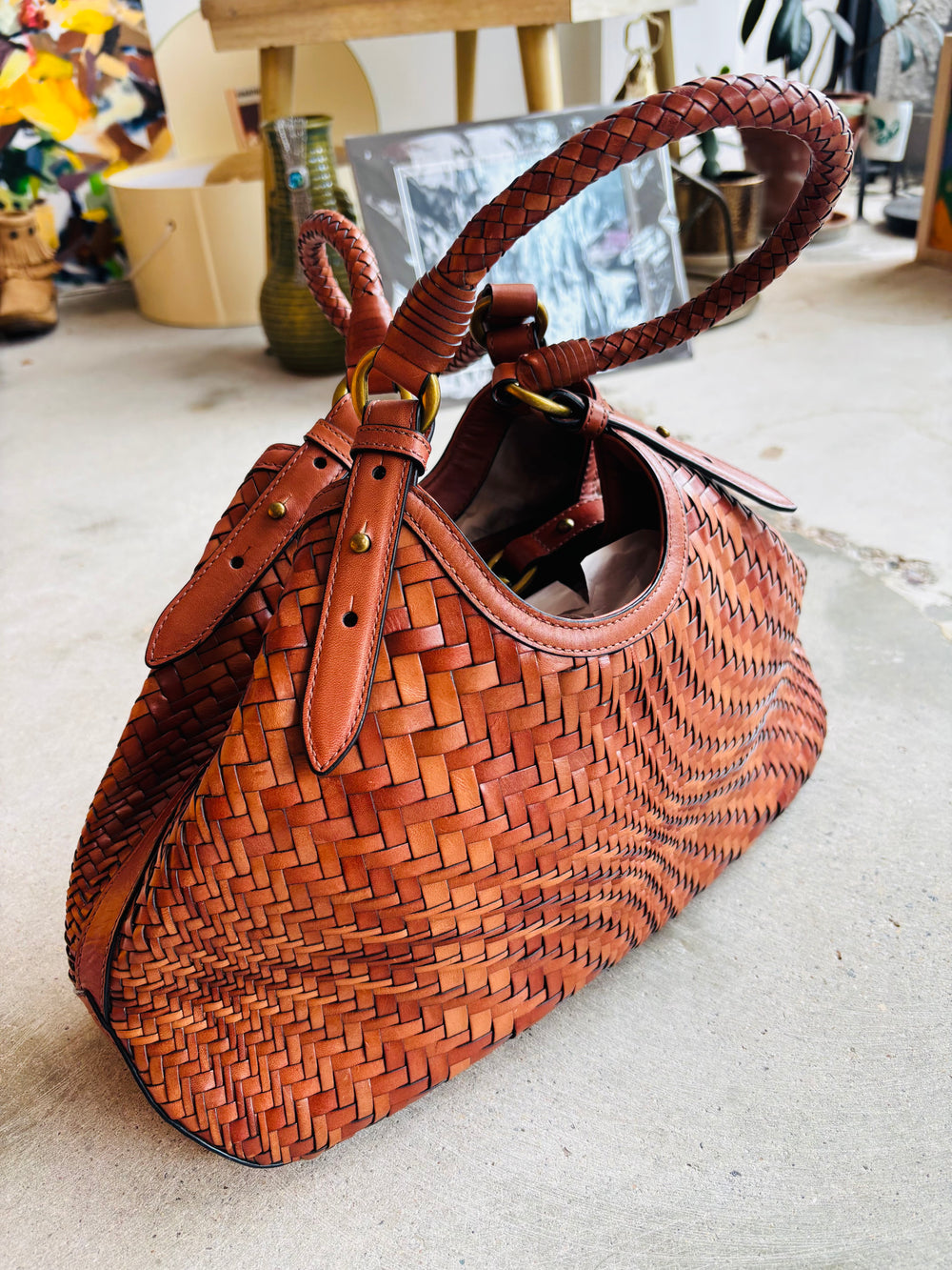 Cole Haan Genevieve Woven Leather Itrecciato Triangle Bag