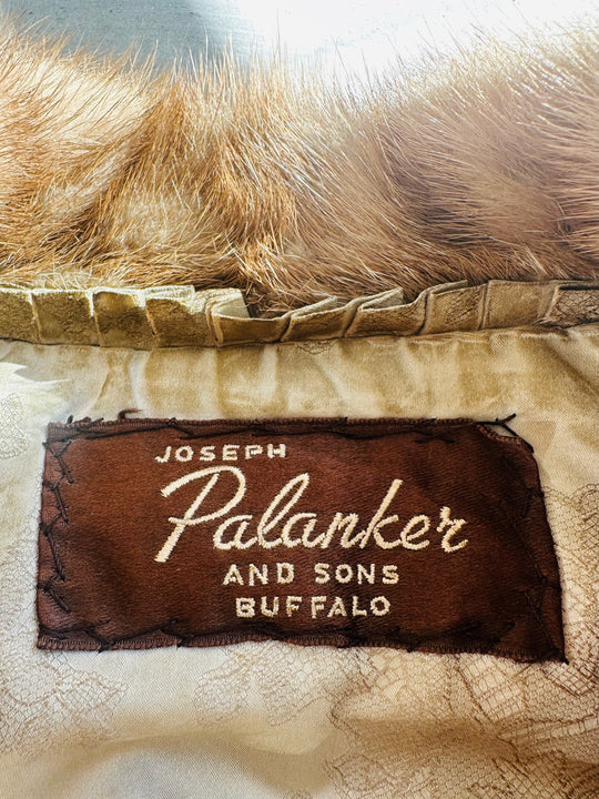Vintage Joseph Palanker & Sons Pastel Mink Stole w Silk Floral Lining