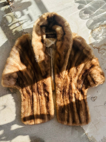 Vintage Joseph Palanker & Sons Pastel Mink Stole w Silk Floral Lining