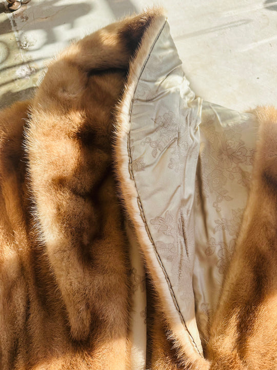 Vintage Joseph Palanker & Sons Pastel Mink Stole w Silk Floral Lining