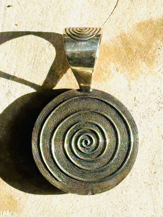 Vintage JM Signed Sterling, Onyx & Amber Pendant
