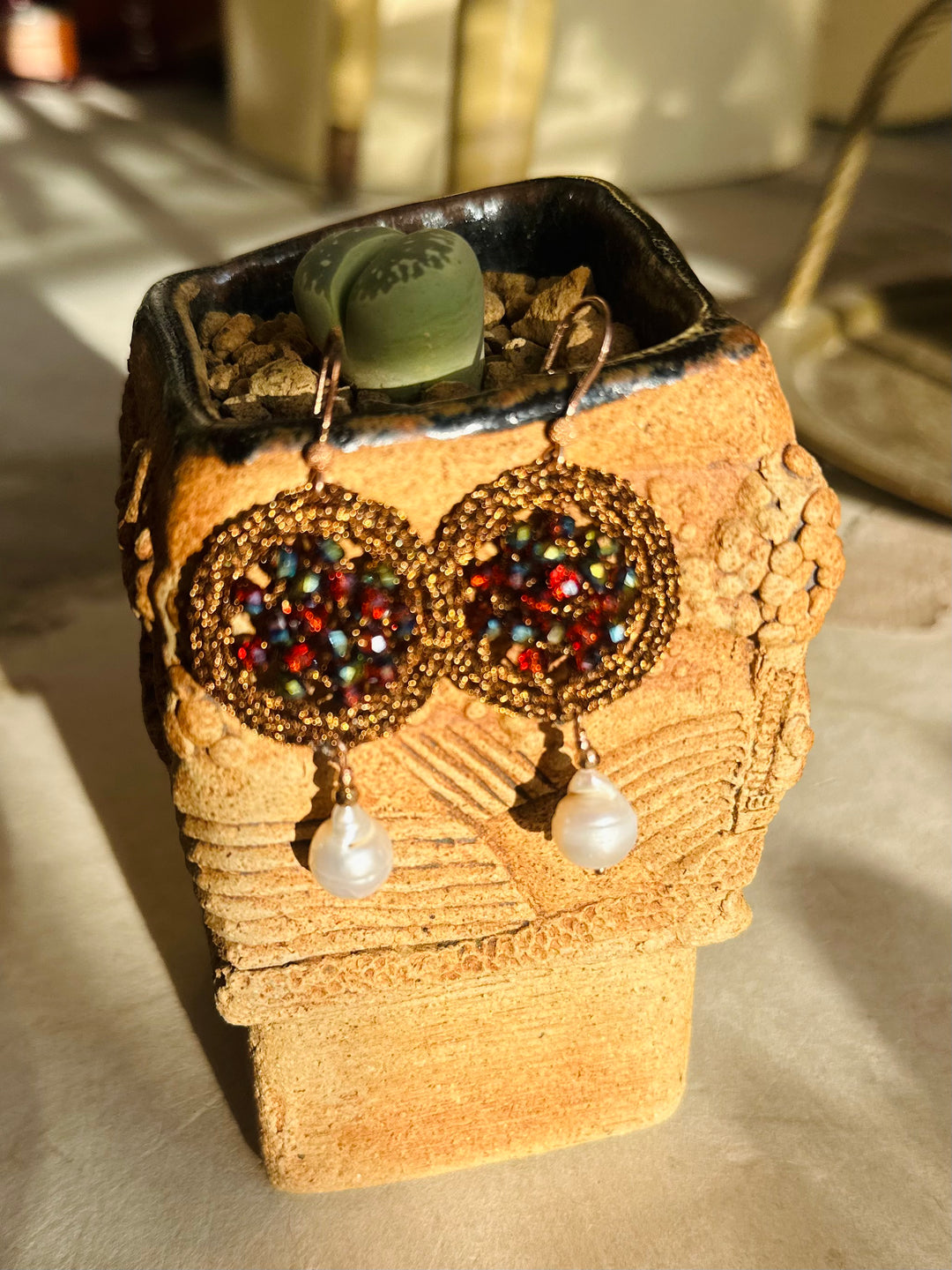 Garnet & Pearl Dangle Earrings from the Hills of Italy