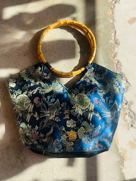 Bamboo Handle Brocade Face Bag