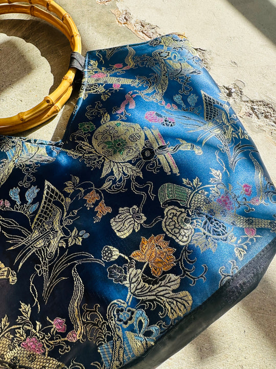 Bamboo Handle Brocade Face Bag