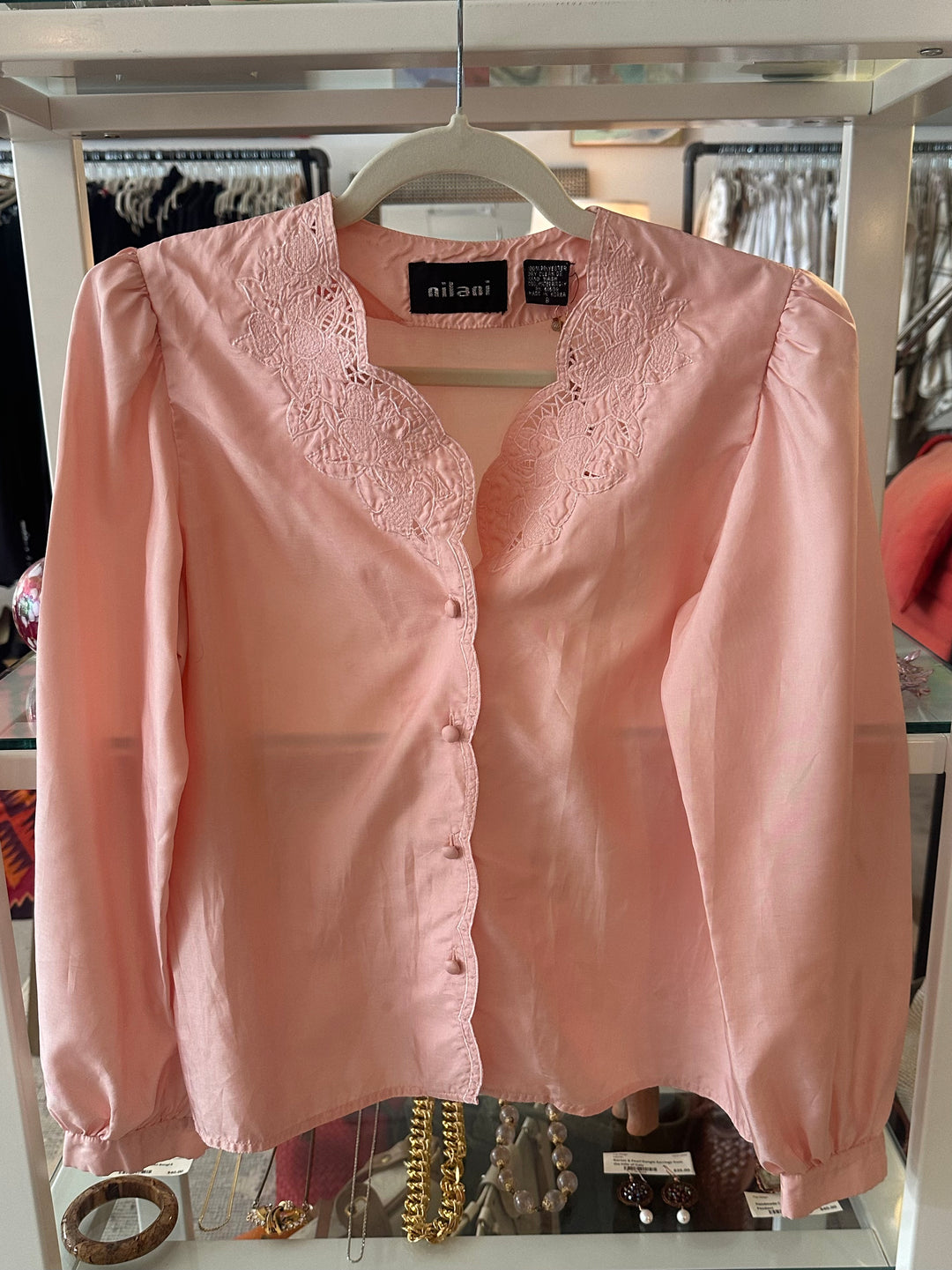 Vintage Nilani Embroidered Pink Blouse, Sz S/M