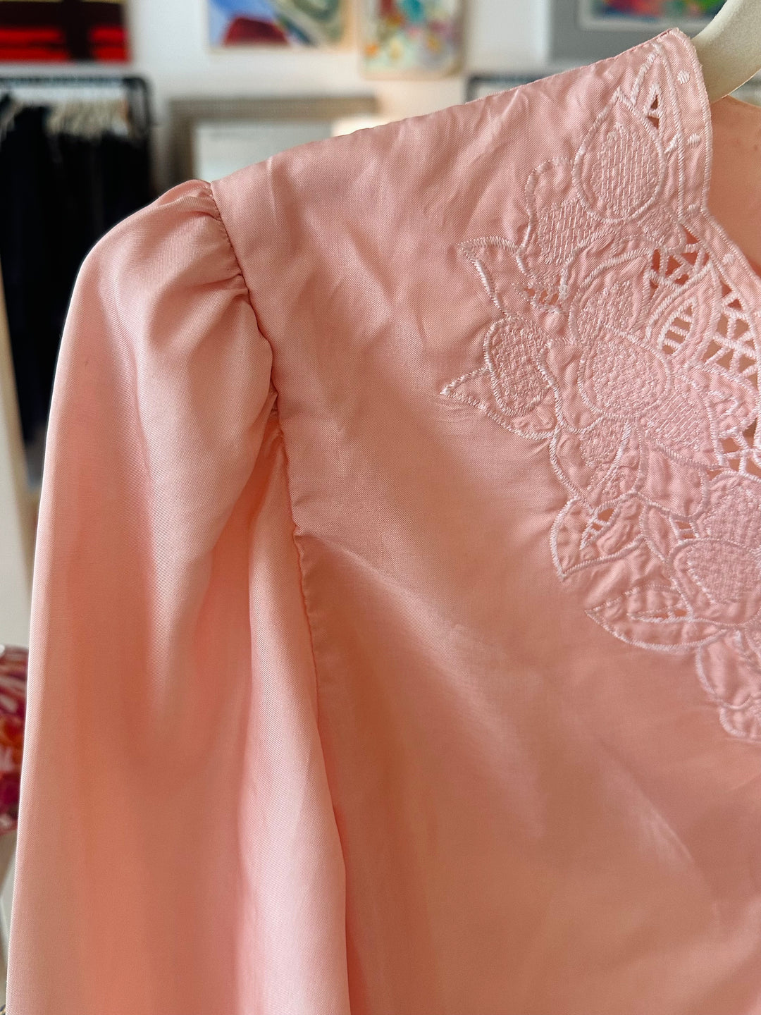 Vintage Nilani Embroidered Pink Blouse, Sz S/M