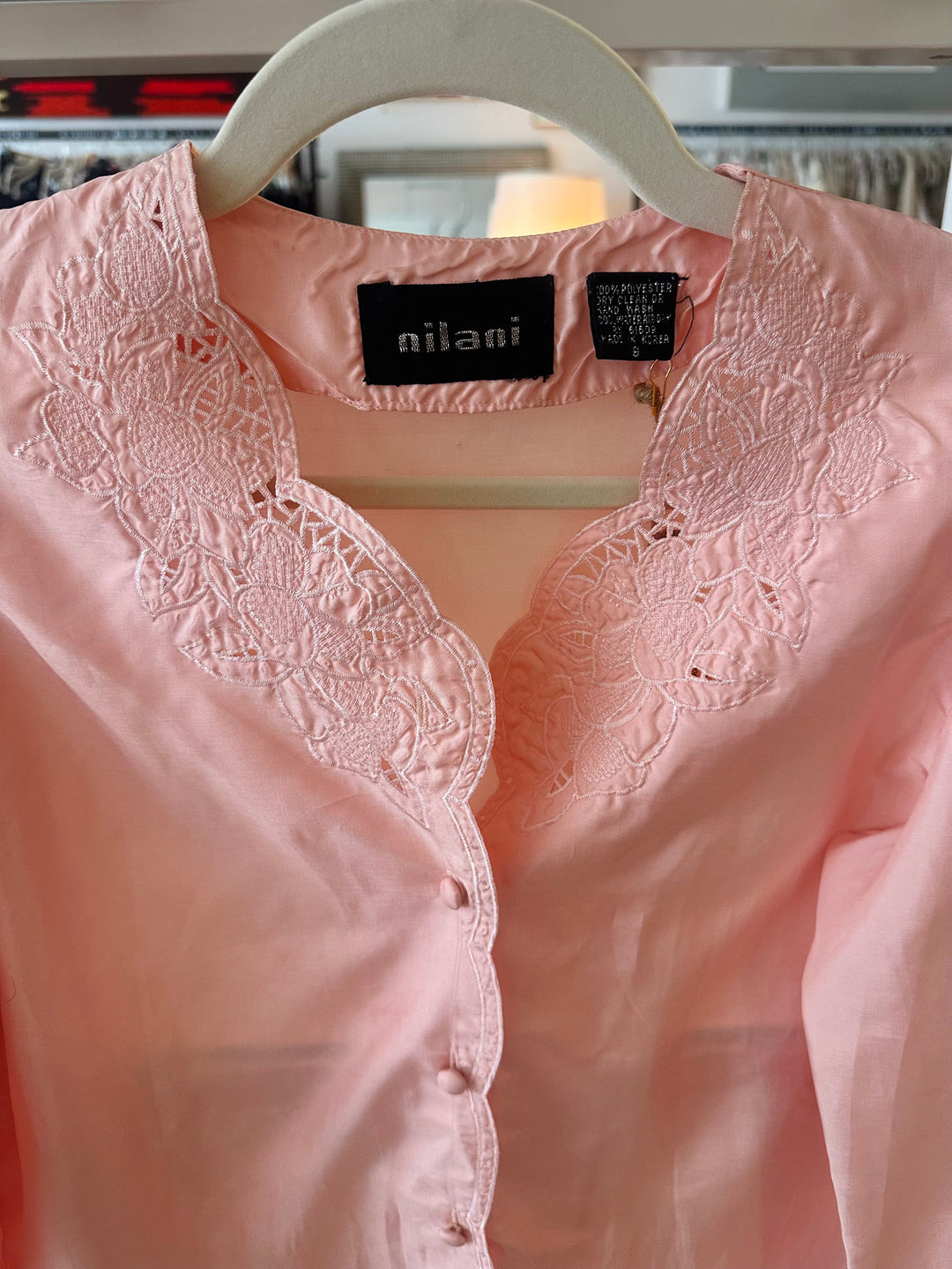 Vintage Nilani Embroidered Pink Blouse, Sz S/M