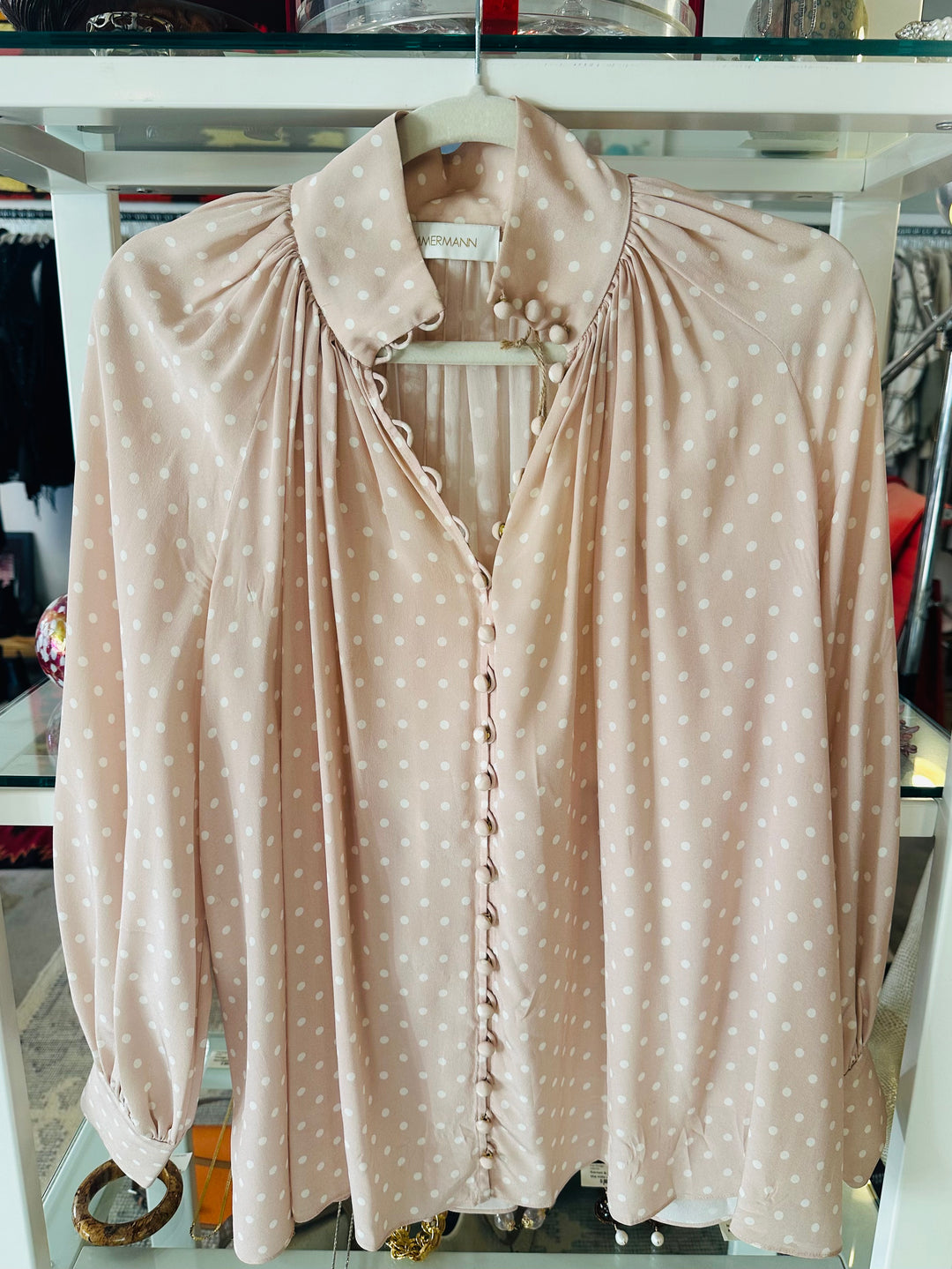 Zimmerman Pink Polka Dot Button Detail Blouse, Sz S