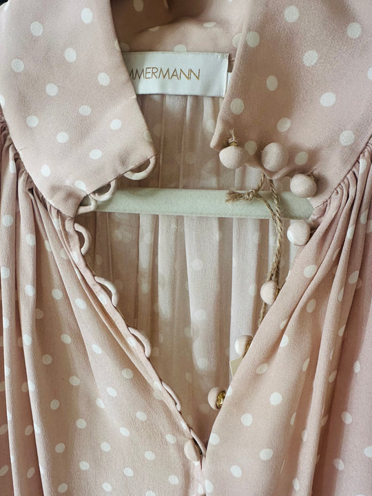 Zimmerman Pink Polka Dot Button Detail Blouse, Sz S