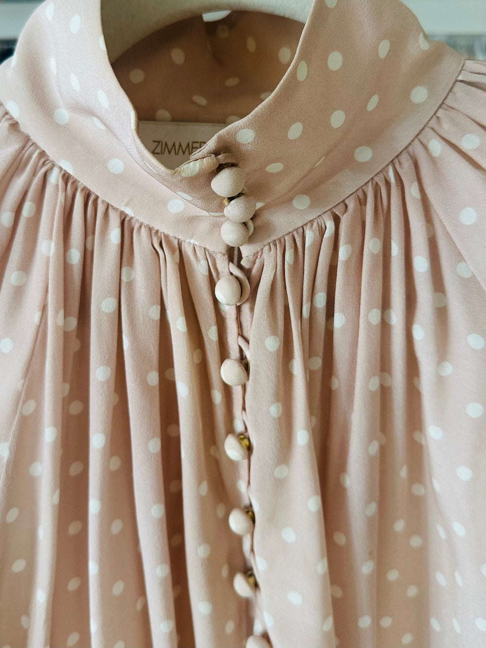 Zimmerman Pink Polka Dot Button Detail Blouse, Sz S