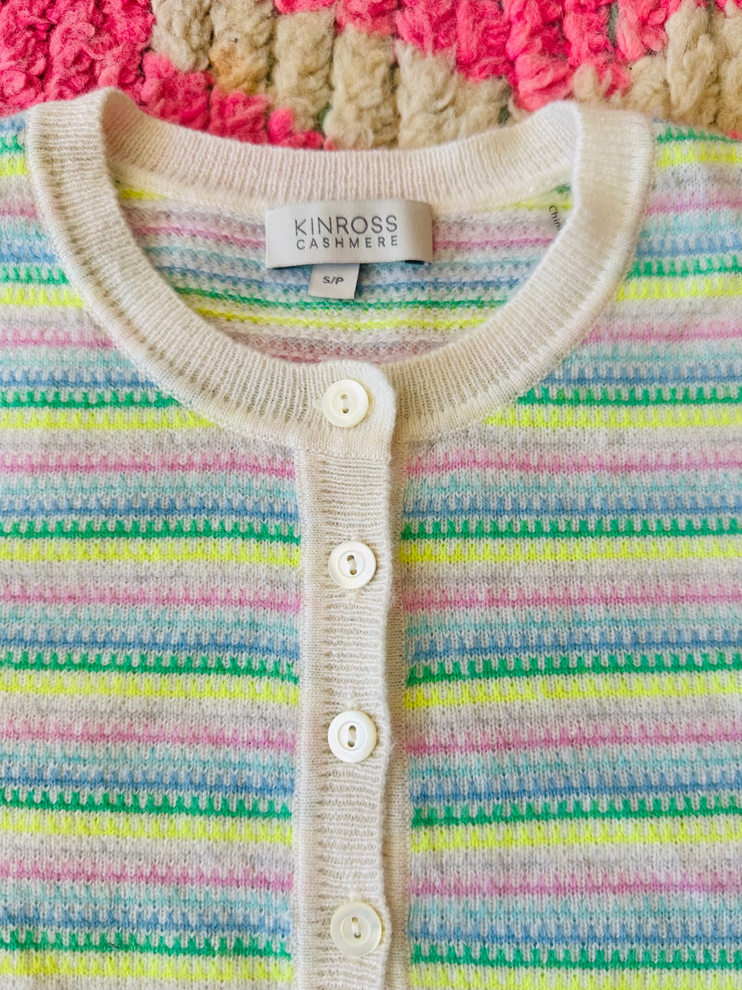 Kinross Cashmere Micro Stripe Henley, Sz S/P