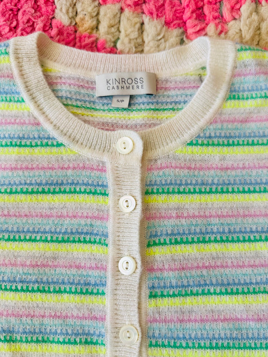Kinross Cashmere Micro Stripe Henley, Sz S/P